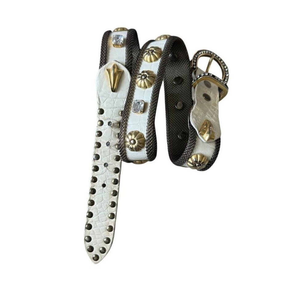 Vintage Sand Castle NY white leather belt studded studs embellished womens med - Picture 15 of 15